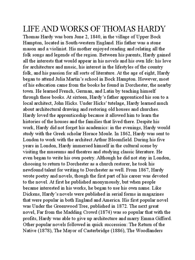Life and Works of Thomas Hardy Thomas Hardy Tragedy