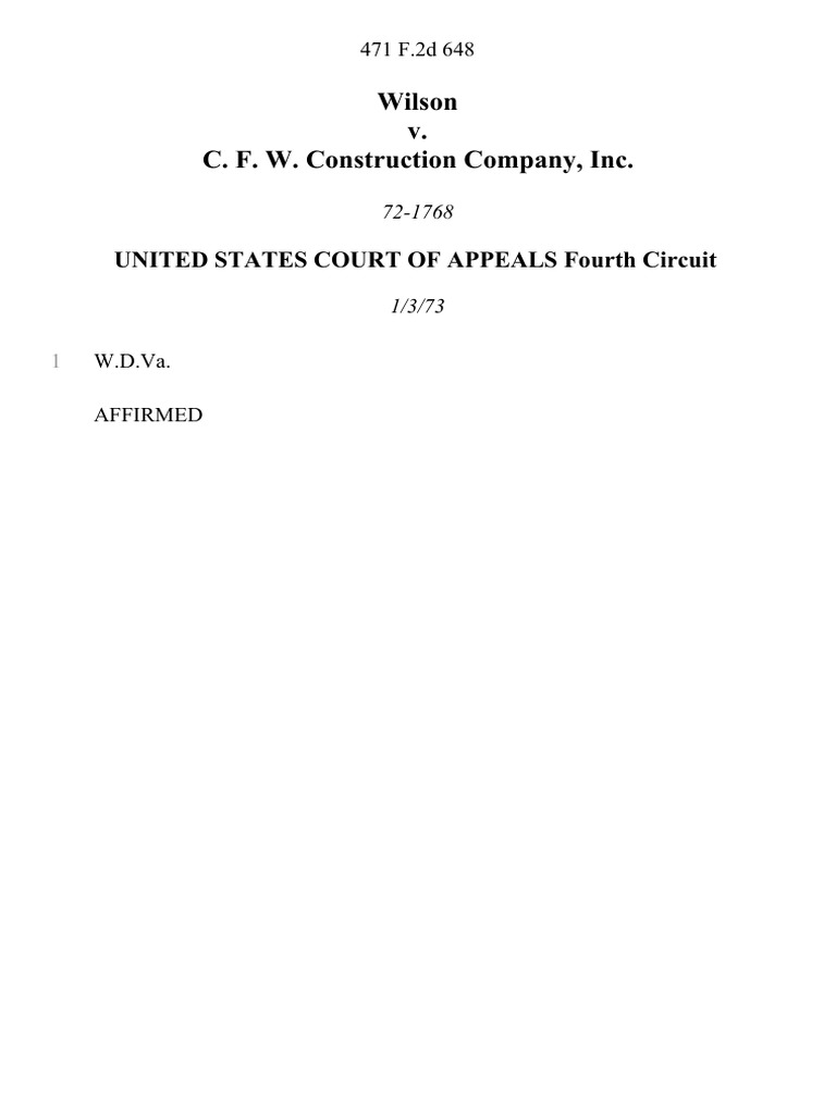 Wilson v. C. F. W. Construction Company, Inc, 471 F.2d 648, 4th Cir