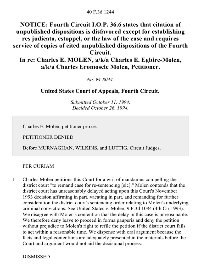In Re: Charles E. Molen, A/K/A Charles E. Egbire-Molen, A/K/A Charles ...