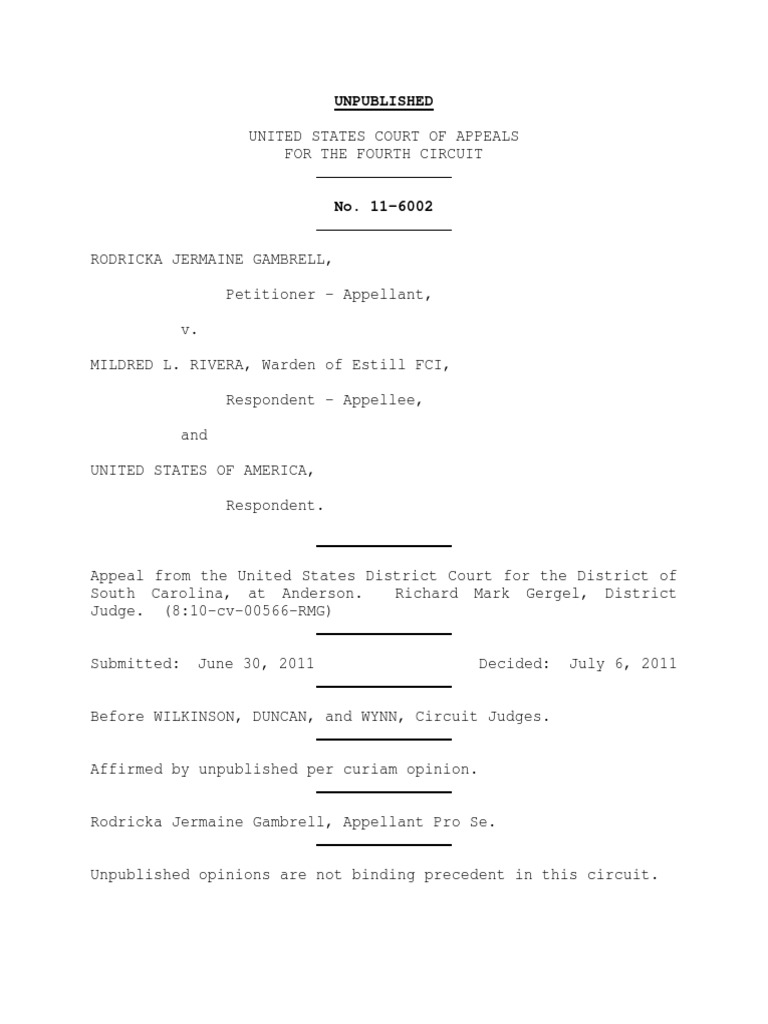Rodricka Gambrell v. Mildred Rivera, 4th Cir. (2011) Download Free