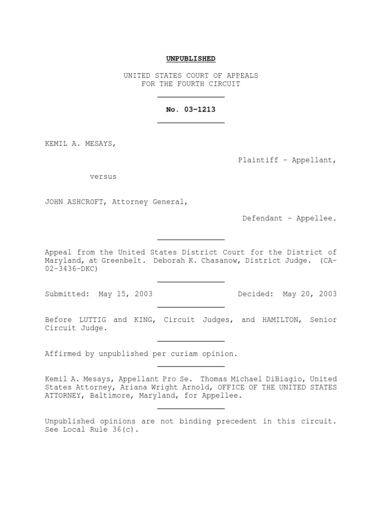 Fourth Circuit Affirms Civil Rights Case Dismissal | PDF