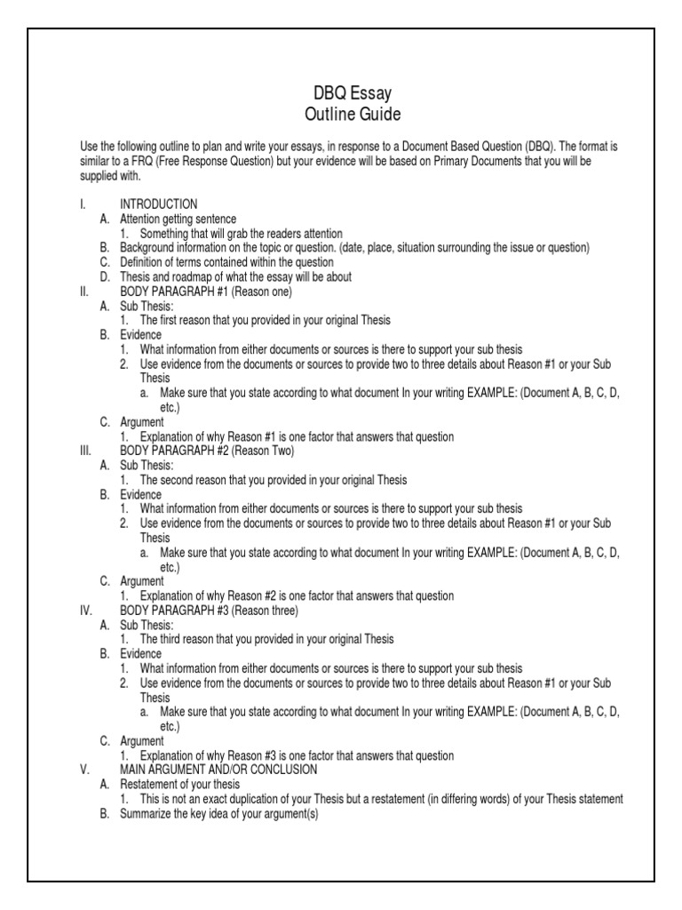 dbq thesis statement examples