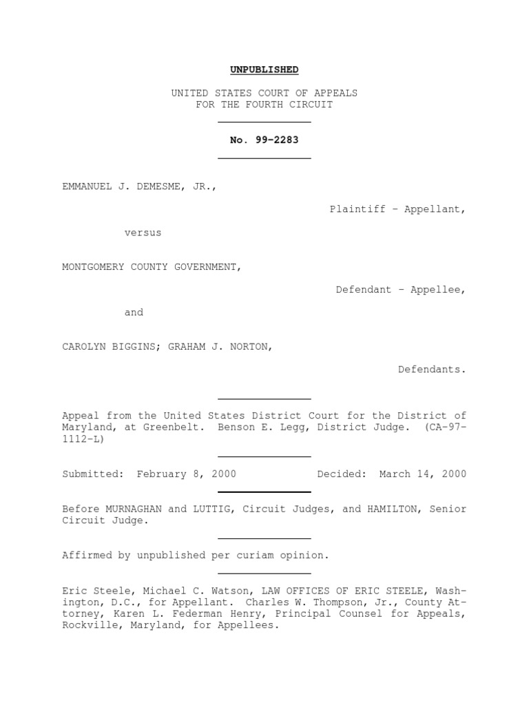 Demesme v. Montgomery County, 4th Cir. (2000) PDF Appeal Precedent