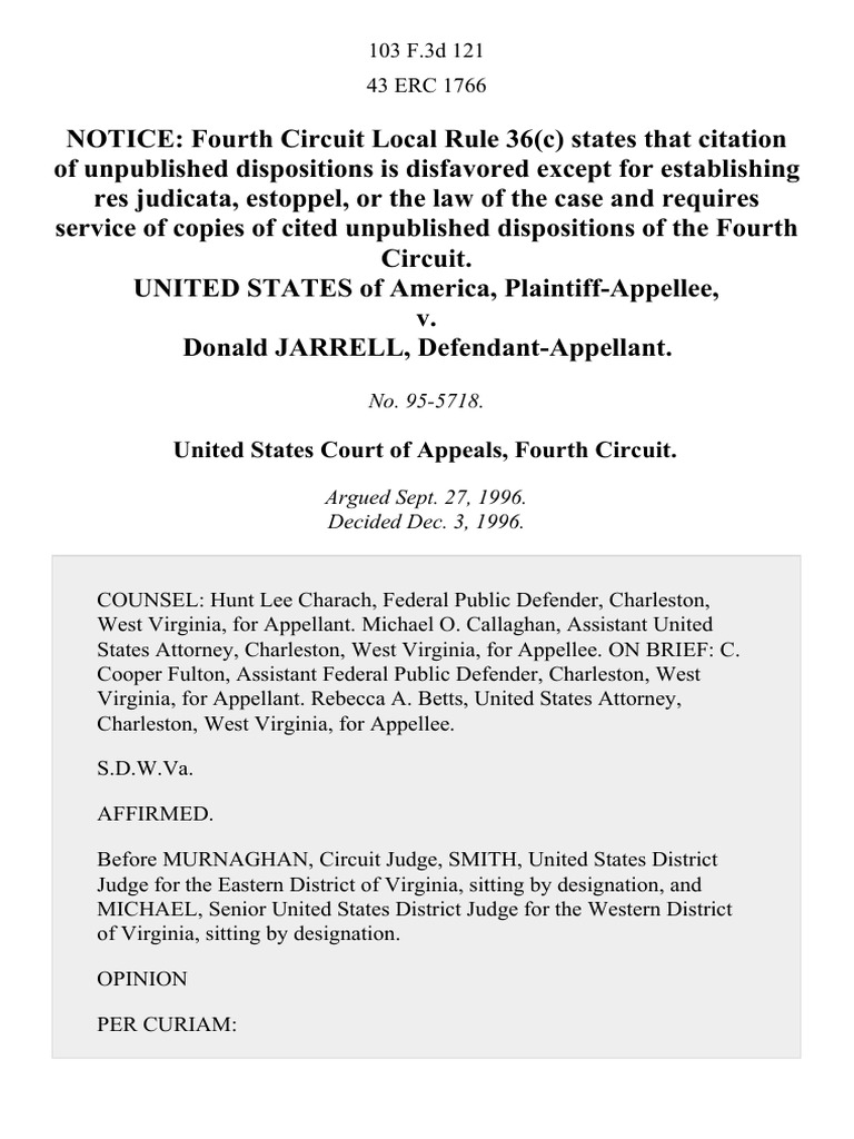 United States v. Donald Jarrell, 103 F.3d 121, 4th Cir. (1996) United States Federal