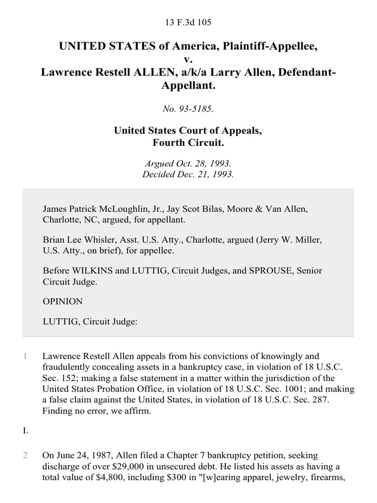 United States v. Lawrence Restell Allen, A/K/A Larry Allen, 13 F.3d 105