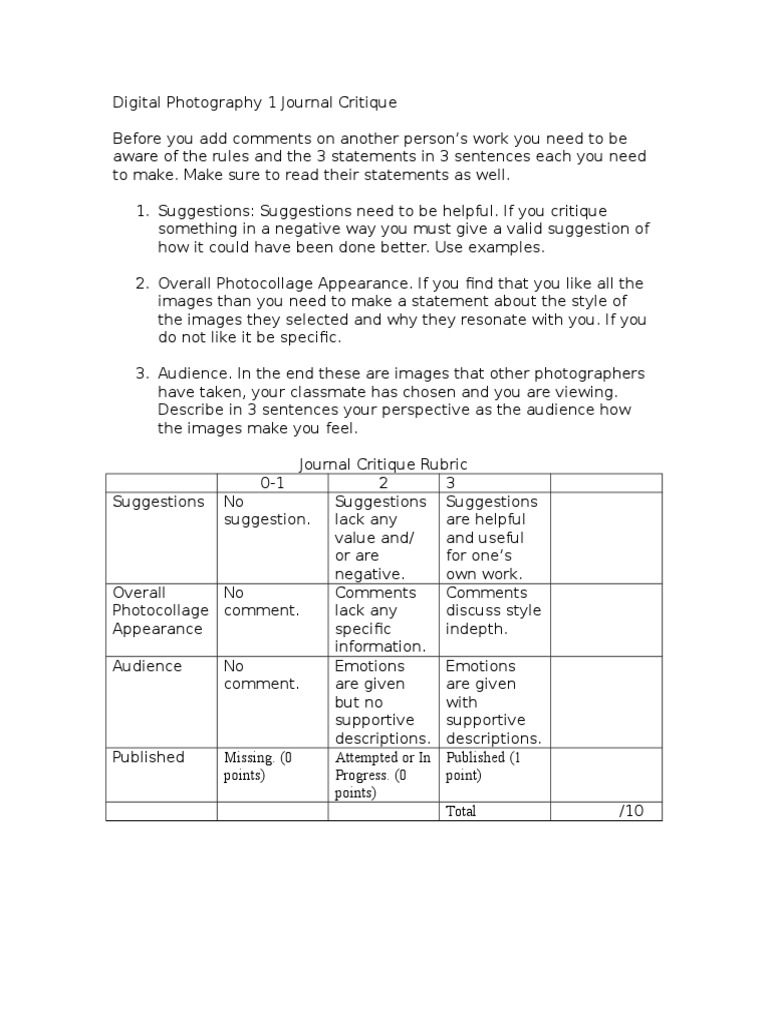 Digital Photography 1 Journal Critique PDF