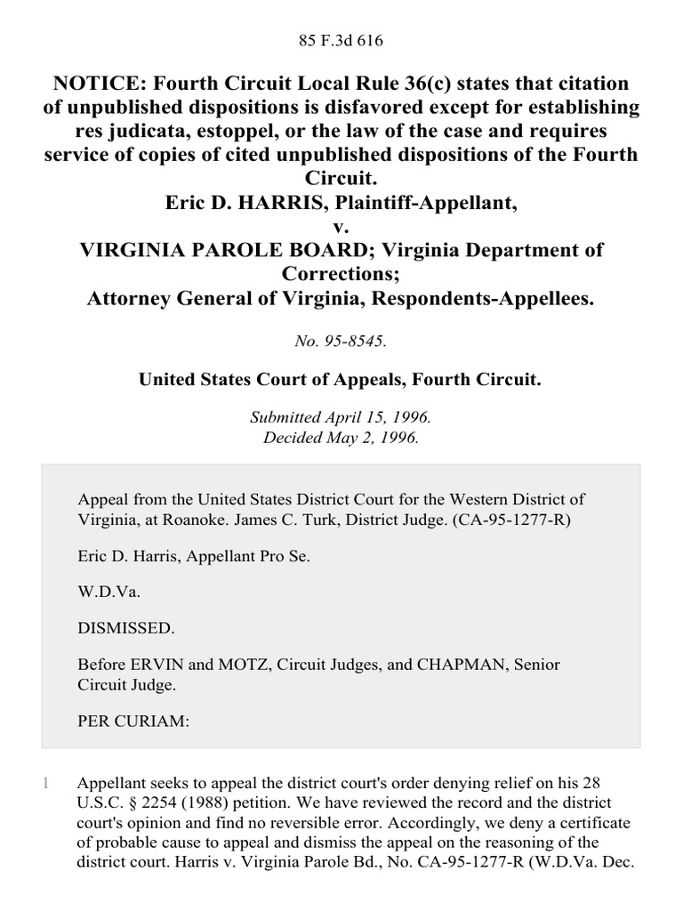 Eric D. Harris v. Virginia Parole Board Virginia Department of ...