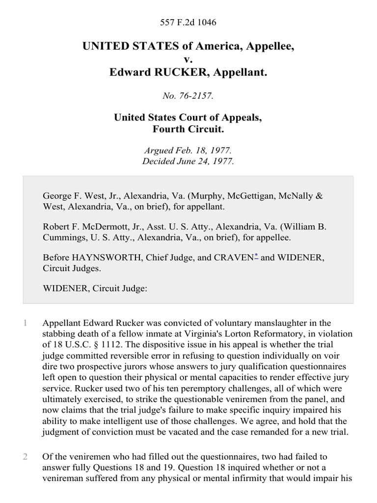 United States v. Edward Rucker, 557 F.2d 1046, 4th Cir. (1977) | PDF ...