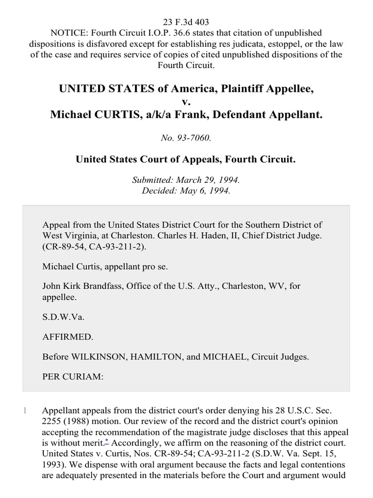 Appeal Affirmed in U.S. v. Curtis Case | PDF