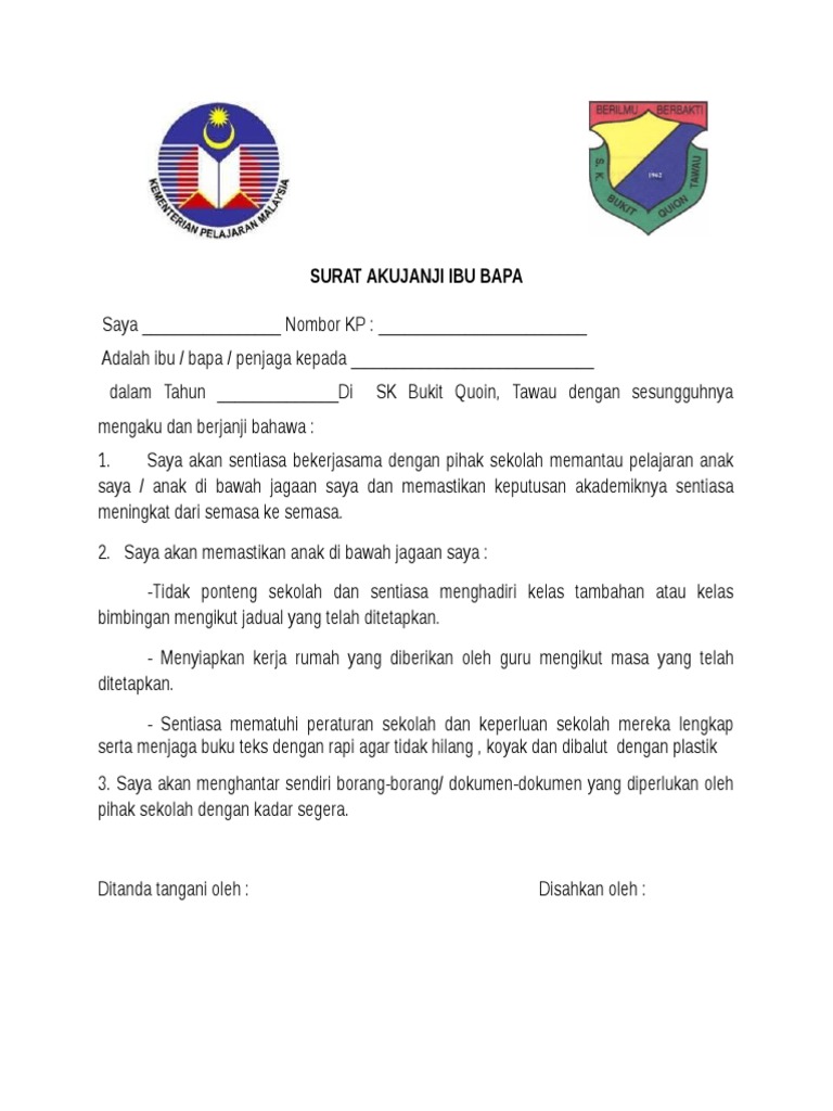 Surat Aku Janji Ibu Bapa