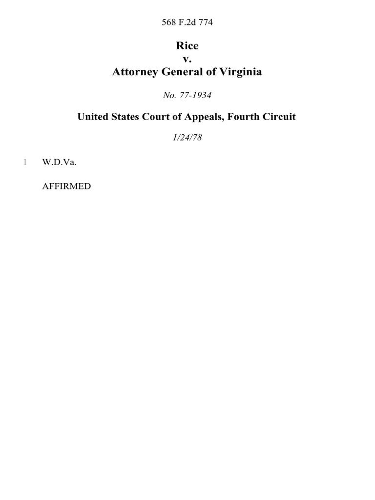 Rice v. Attorney General of Virginia, 568 F.2d 774, 4th Cir. (1978) PDF