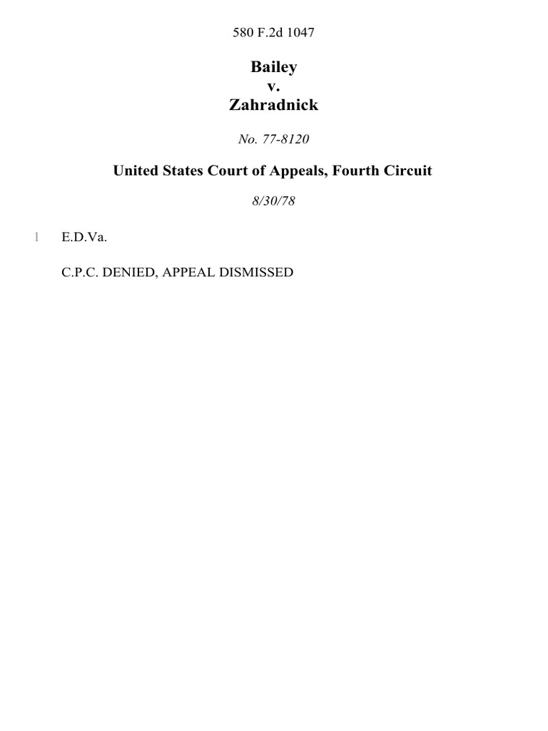 Bailey v. Zahradnick, 580 F.2d 1047, 4th Cir. (1978) PDF