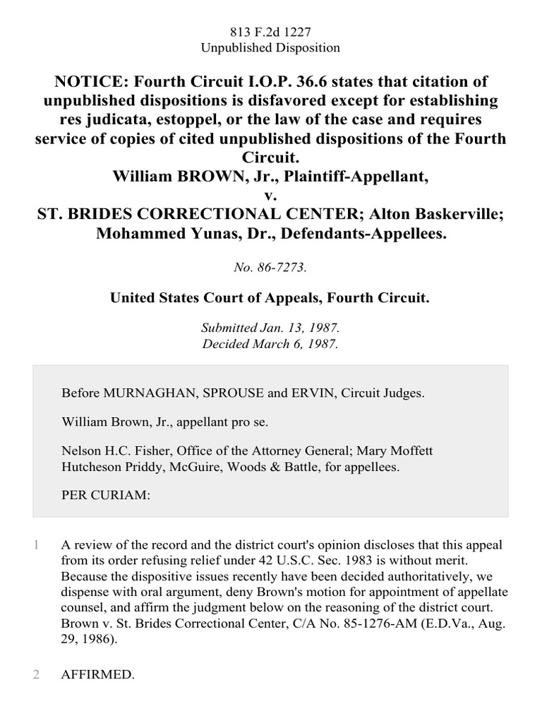 William Brown, Jr. v. St. Brides Correctional Center Alton Baskerville Mohammed Yunas, DR., 813