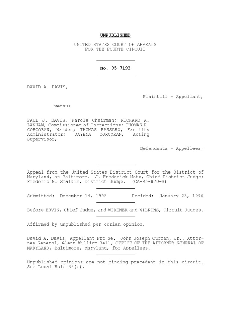 Davis v. Davis: Fourth Circuit Appeal | PDF