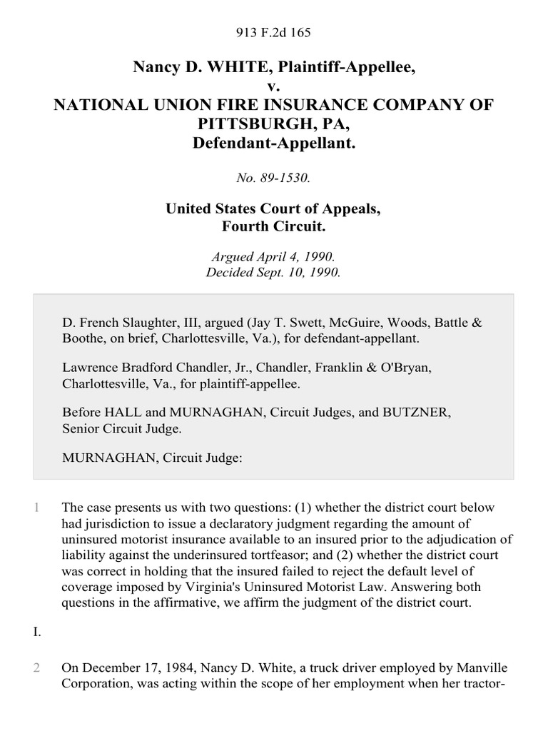Nancy D. White v. National Union Fire Insurance Company of Pittsburgh