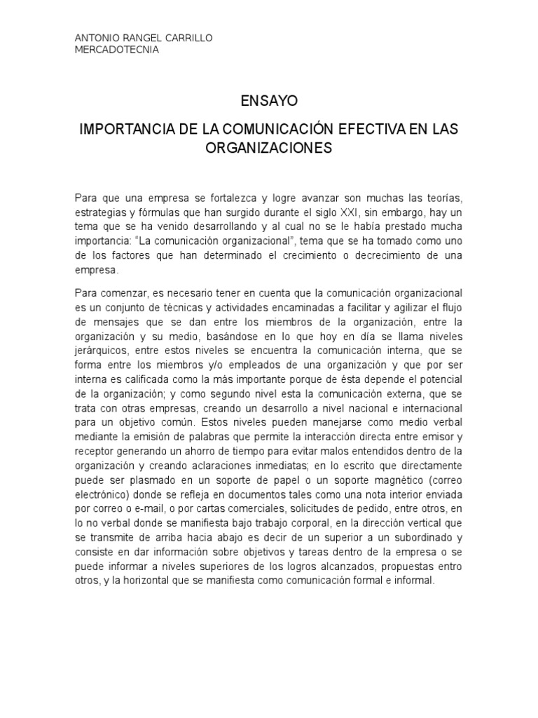 ENSAYO Importancia de La Comunicacion en Las Empresas