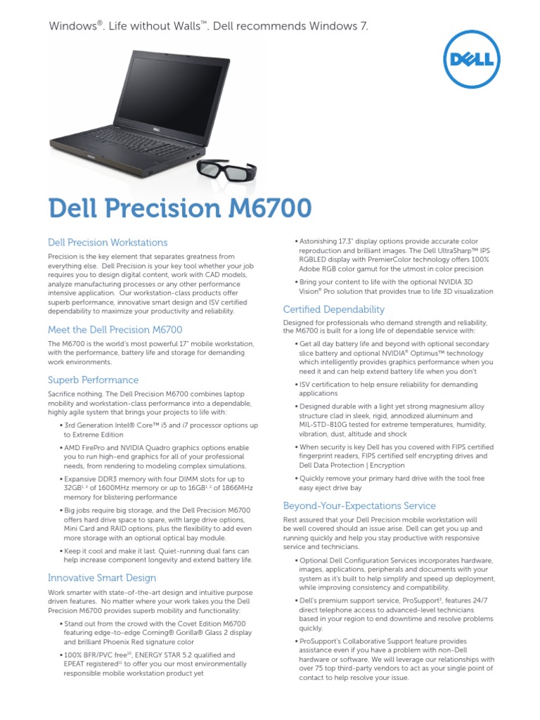 Dell Precision m6700 Datasheet | Solid State Drive | Secure Digital