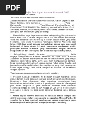 Teks Ucapan Majlis Penutupan Karnival Akademik 2012 Pdf
