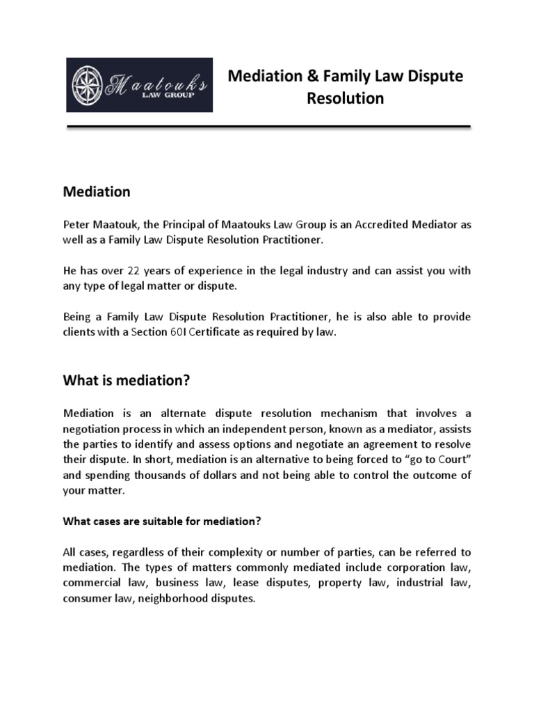 Mediation & Family Law Dispute Resolution  PDF  Mediation  Divorce Within family mediation agreement template