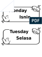 Monday Isnin Tuesday Selasa