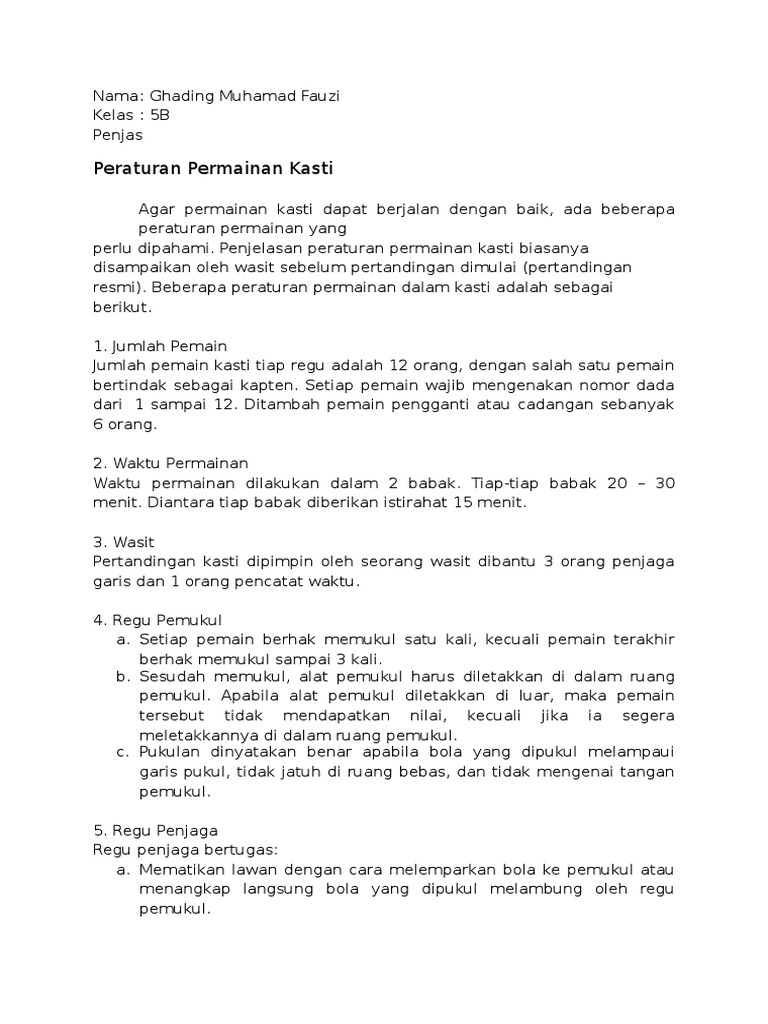 Alat Permainan Kasti Adalah