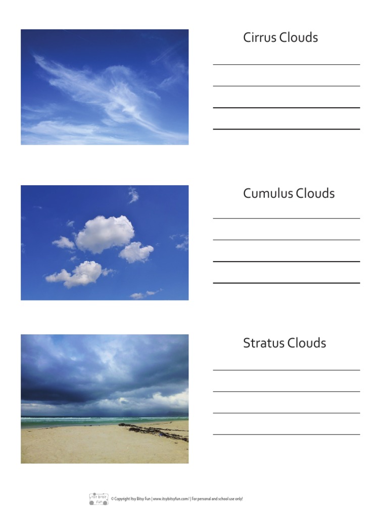 3 Main Types of Clouds Worksheets 1014 | PDF