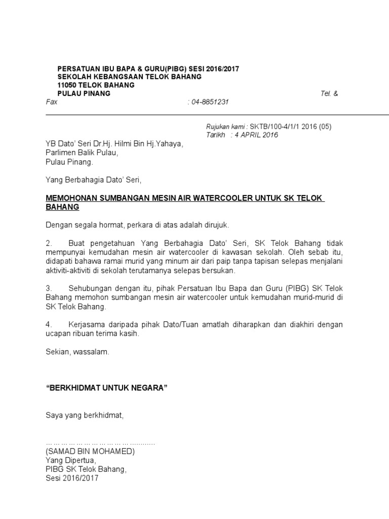 Contoh Surat Mohon Sumbangan Air