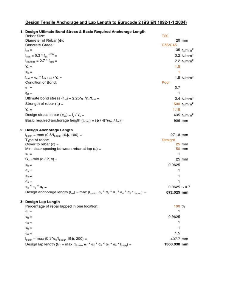 Eurocode Design for Anchorage & Lap Length | PDF | Computers