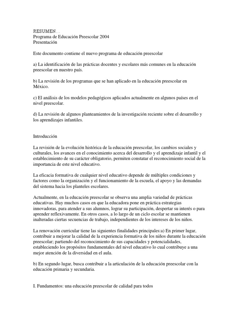 Programa de Educación Preescolar 2004 | PDF | Salud y bienestar