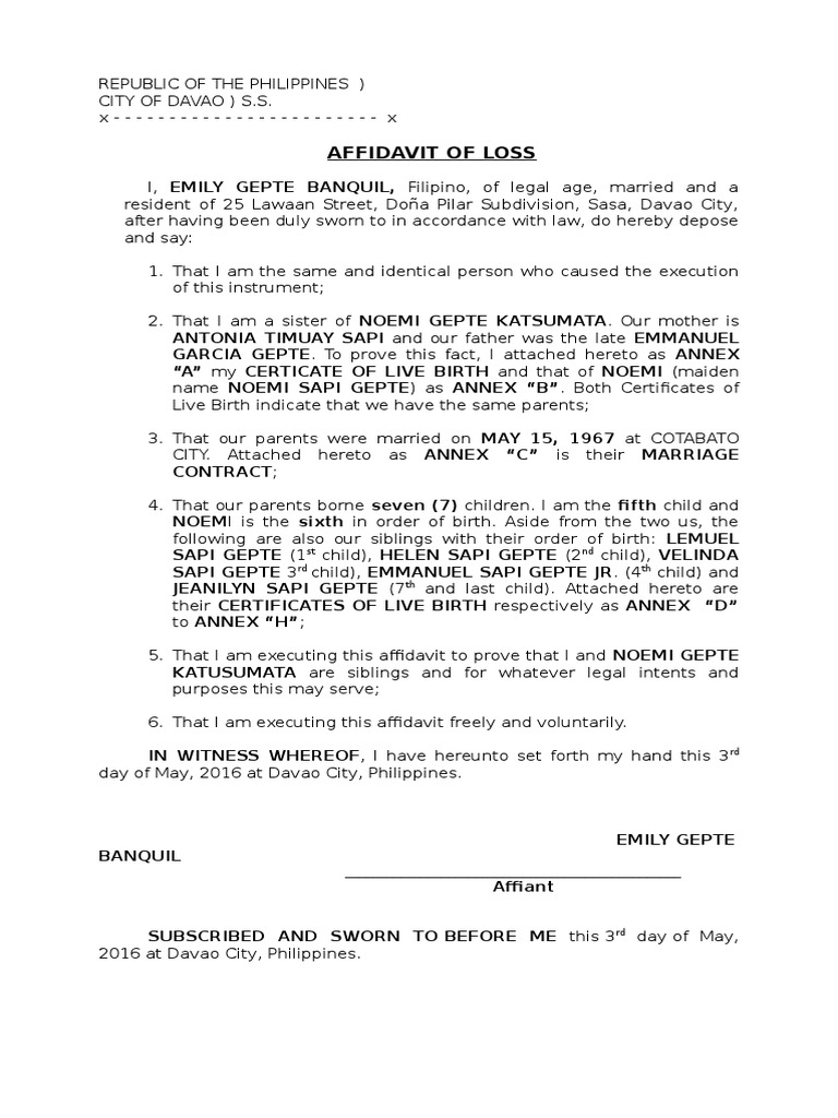 Affidavit Proof of Consaguinity Banquil | PDF | Wellness