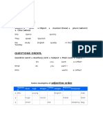 Word - Order:: Subject + Verb + Object + Manner (How) + Place (Where) + Time (When)