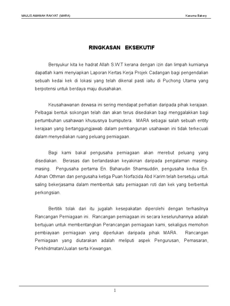 Rancangan Pentadbiran Kedai Kek