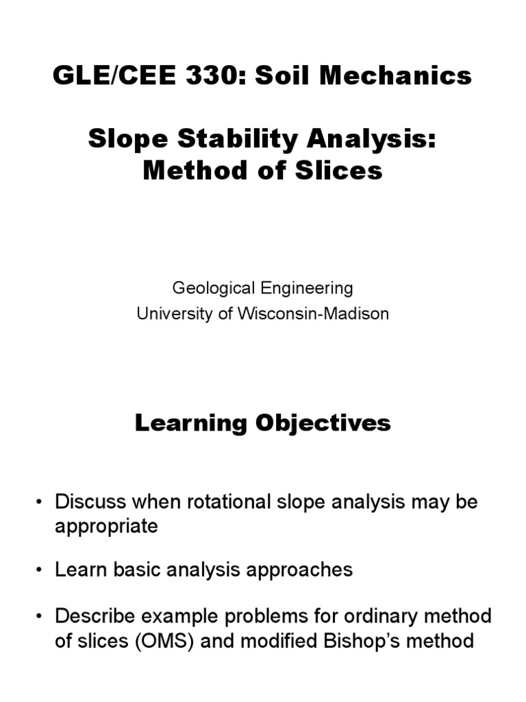 Bishop Method for Slope Stability Analysis | PDF | Teaching Methods ...