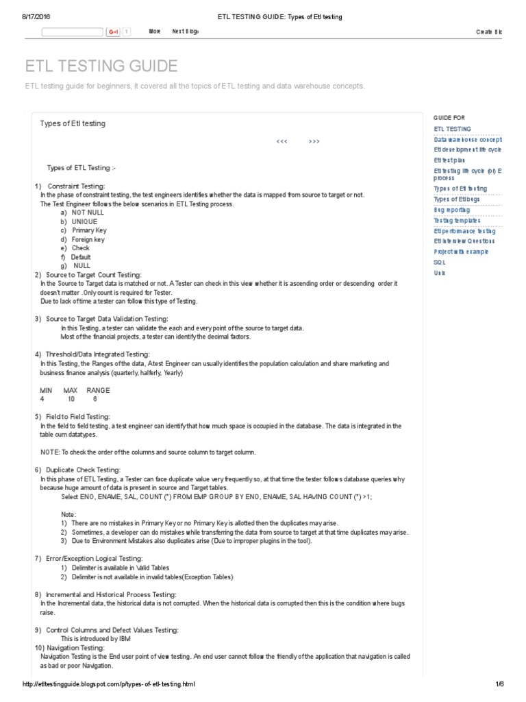 Etl Testing Guide - Types of Etl Testing | Download Free PDF | Software ...