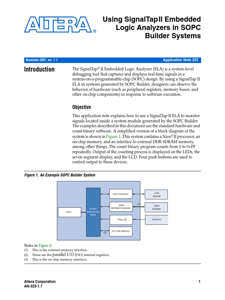 Using Signaltap Ii Embedded Logic Analyzers in Sopc Builder Systems