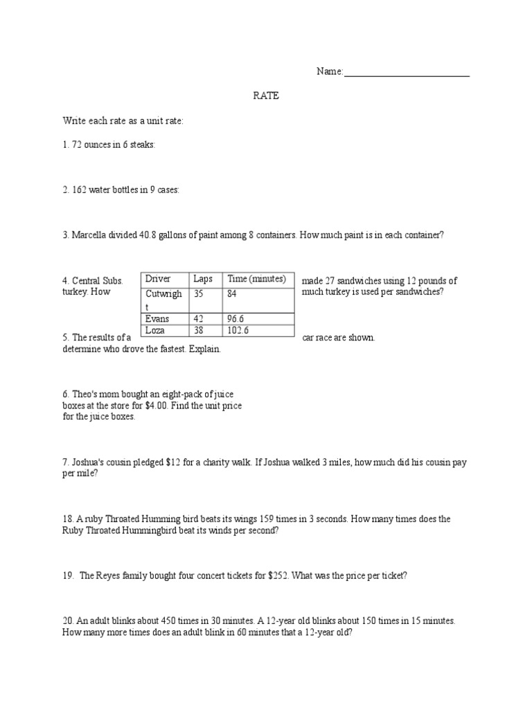 Unit Rate Calculations and Comparisons | PDF