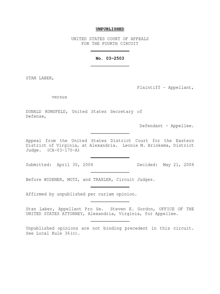 Laber v. Rumsfeld, 4th Cir. (2004) | PDF