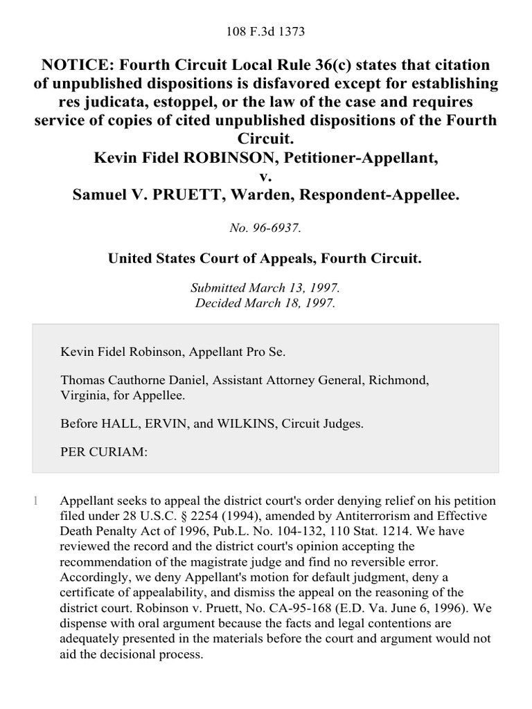 Robinson v. Pruett Appeal Dismissed | PDF | Politics | Social Science