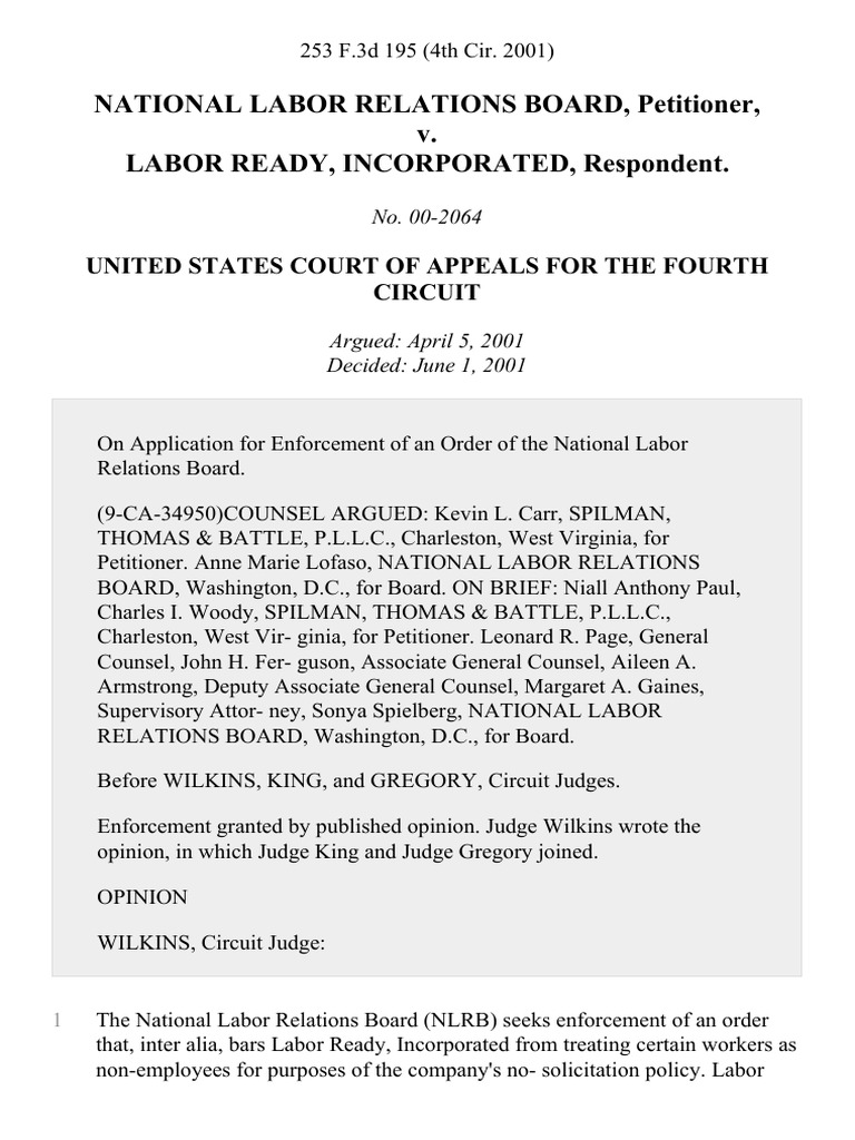 NLRB v. Labor Ready: No-Solicitation Ruling | PDF | National Labor ...