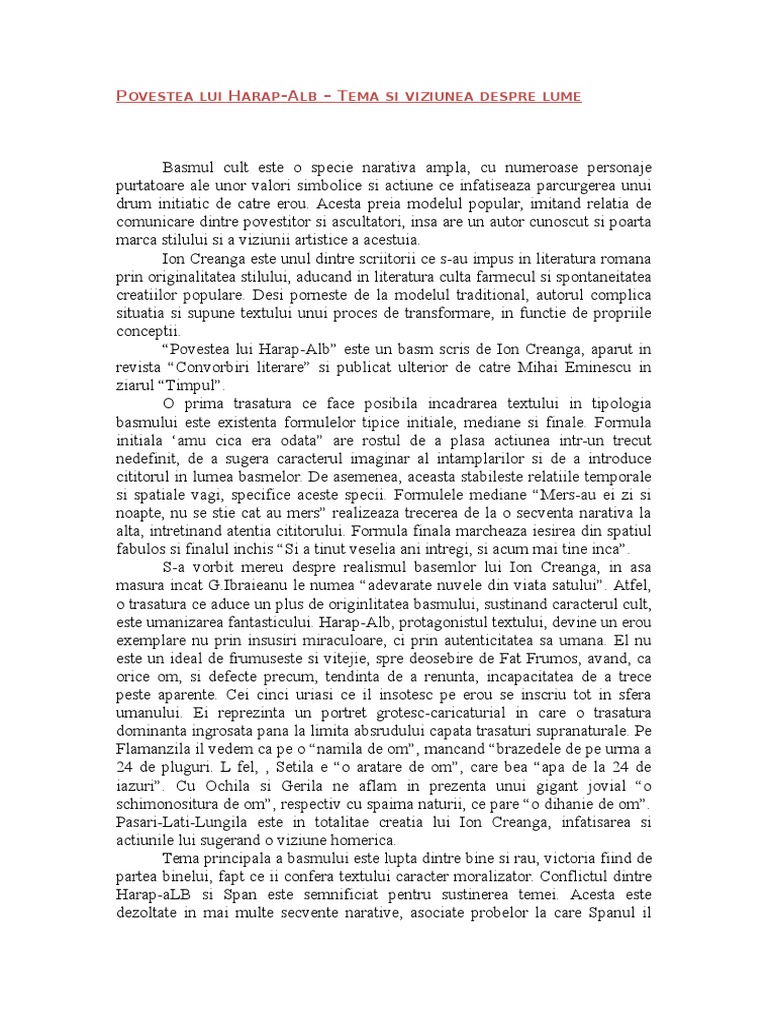 Povestea Lui Harap-Alb - Tema si viziunea despre lume (S3)