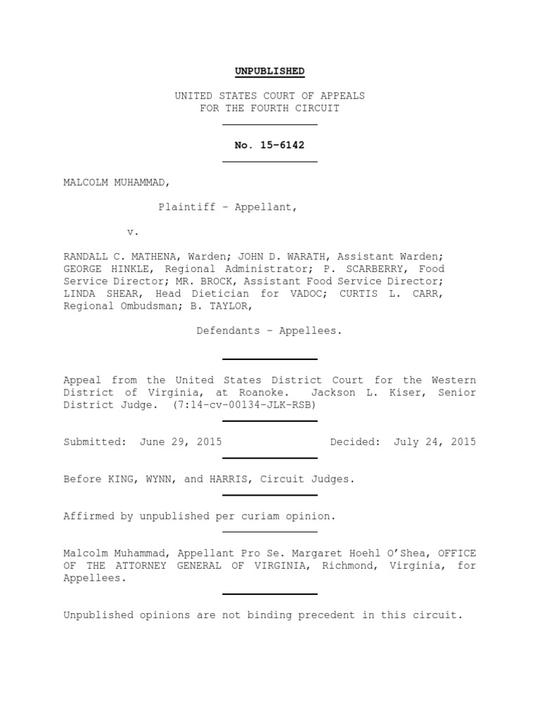 Malcolm Muhammad v. Randall Mathena, 4th Cir. (2015) | PDF