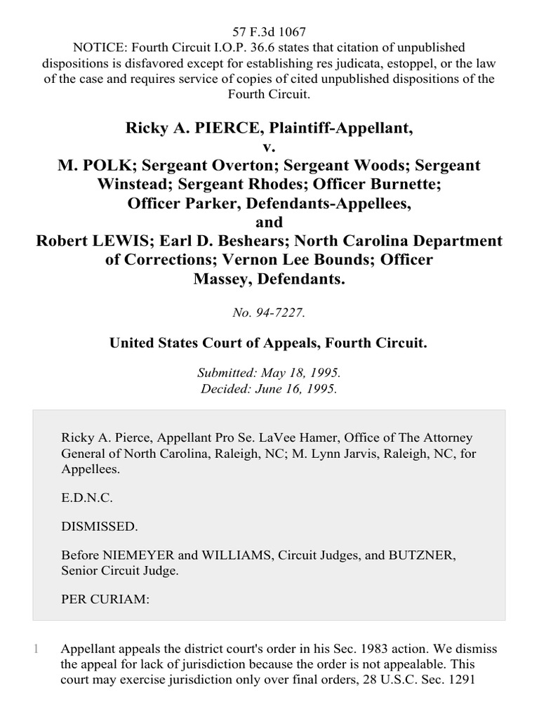 Fourth Circuit Dismisses Sec. 1983 Appeal | PDF | Social Science