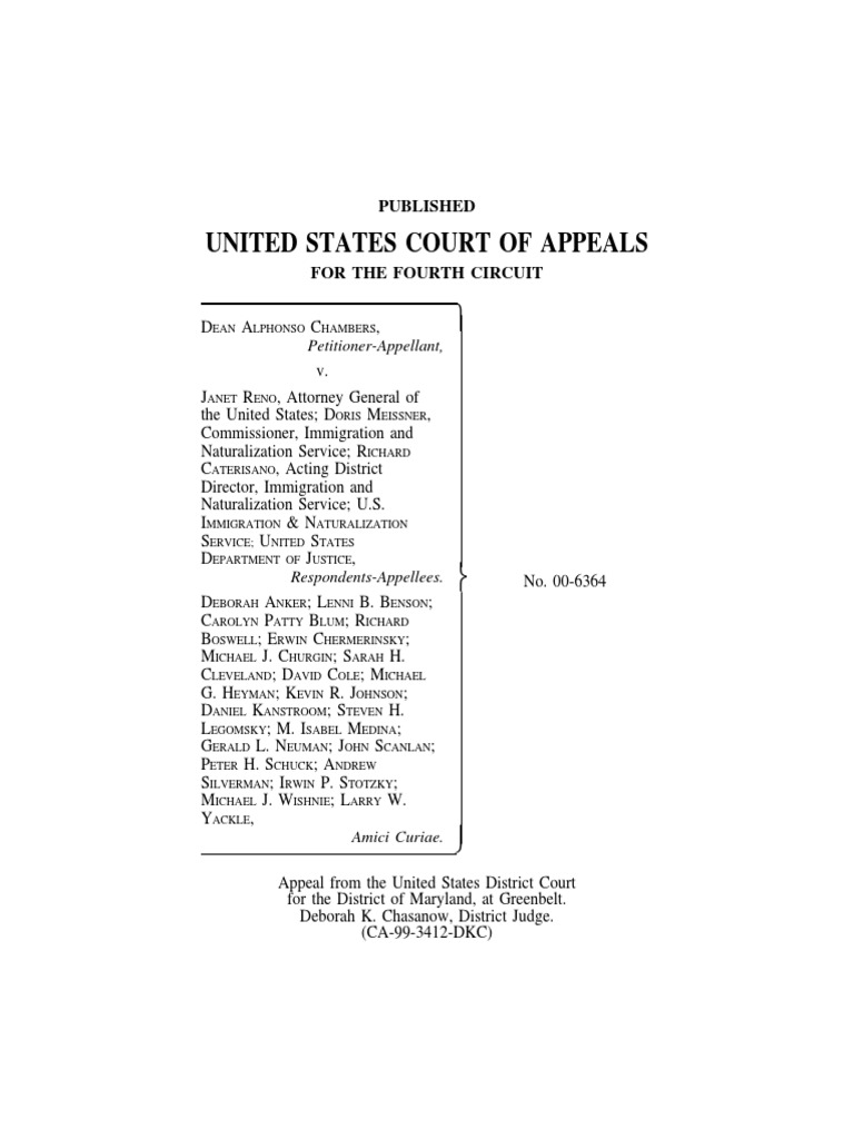 Chambers v. Reno, 4th Cir. (2002) | PDF | Aggravated Felony | Ex Post ...
