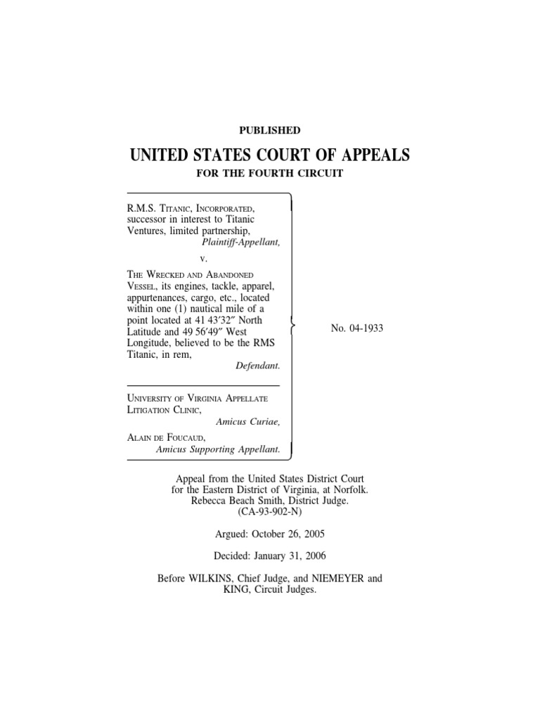 RMS Titanic Inc v. Wrecked and Abandoned Vessel, 4th Cir. (2006) PDF