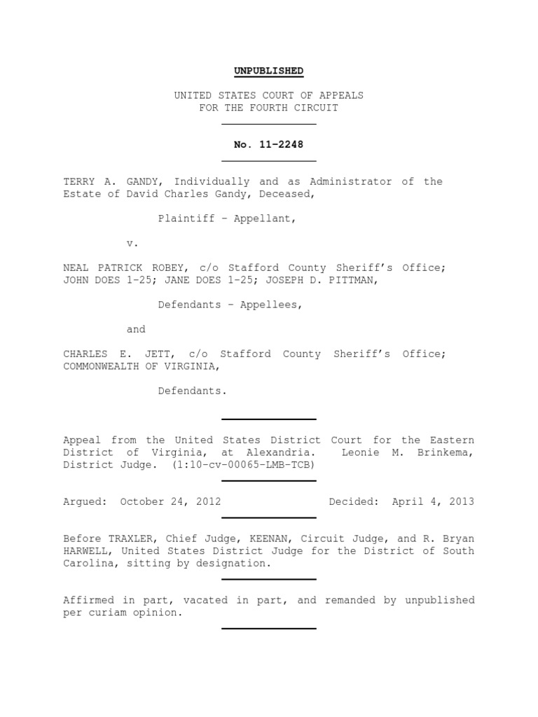 Terry Gandy v. Neal Robey, 4th Cir. (2013) | PDF | Fourth Amendment To ...