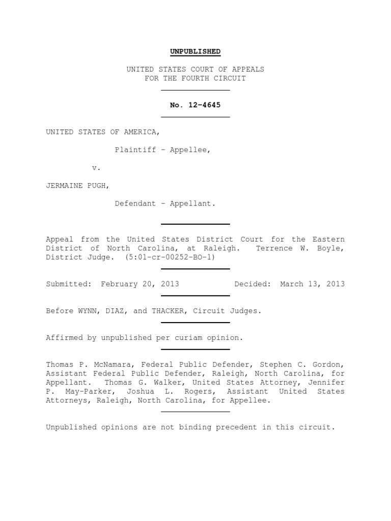 United States v. Jermaine Pugh, 4th Cir. (2013) | PDF | United States ...