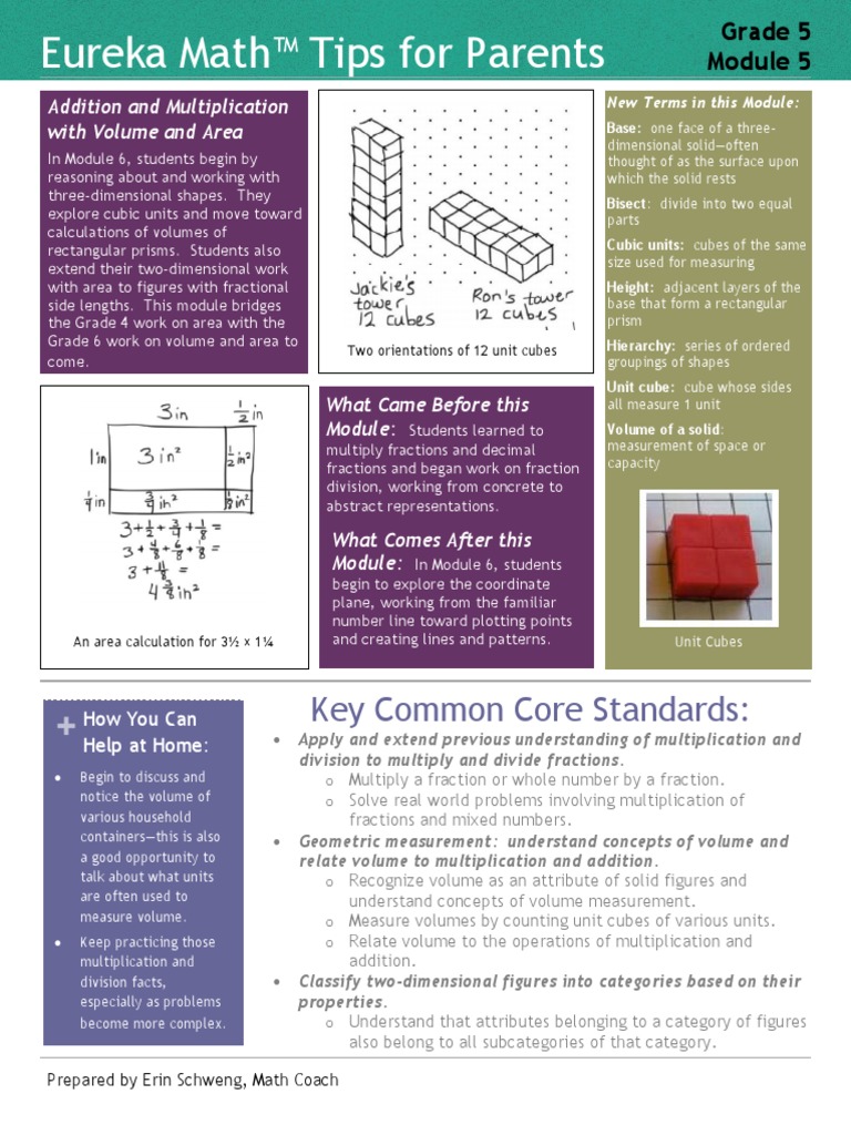 Eureka Math Grade 5 Module 5 Parent Tip Sheet | PDF | Volume