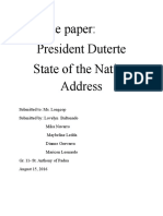 Critique Paper: President Duterte State of The Nation Address
