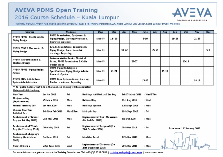 AVEVA PDMS Training Schedule 2016 | PDF