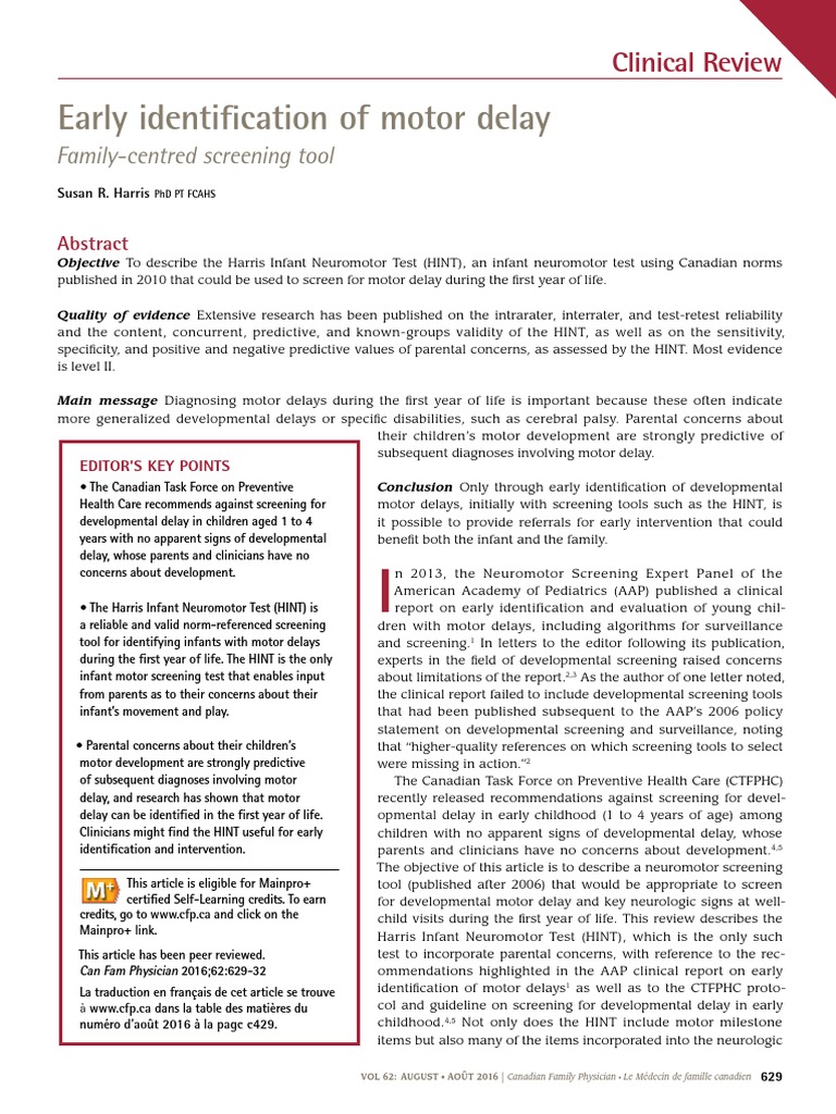 Early Identification of Motor Delay Sensitivity And Specificity